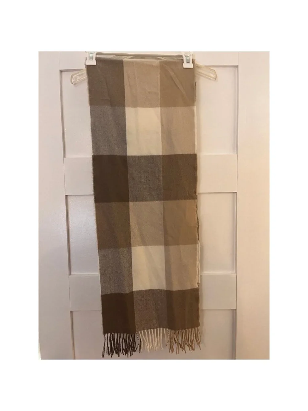 100% Cashmere Plaid Scarf Made in England Brown Beige
